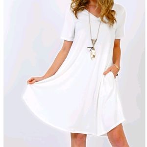 Women's V Neck Pocket Tunic Swing Midi Dress